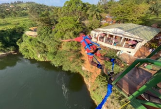 A picture of tourists Bungee jumping on the Nile